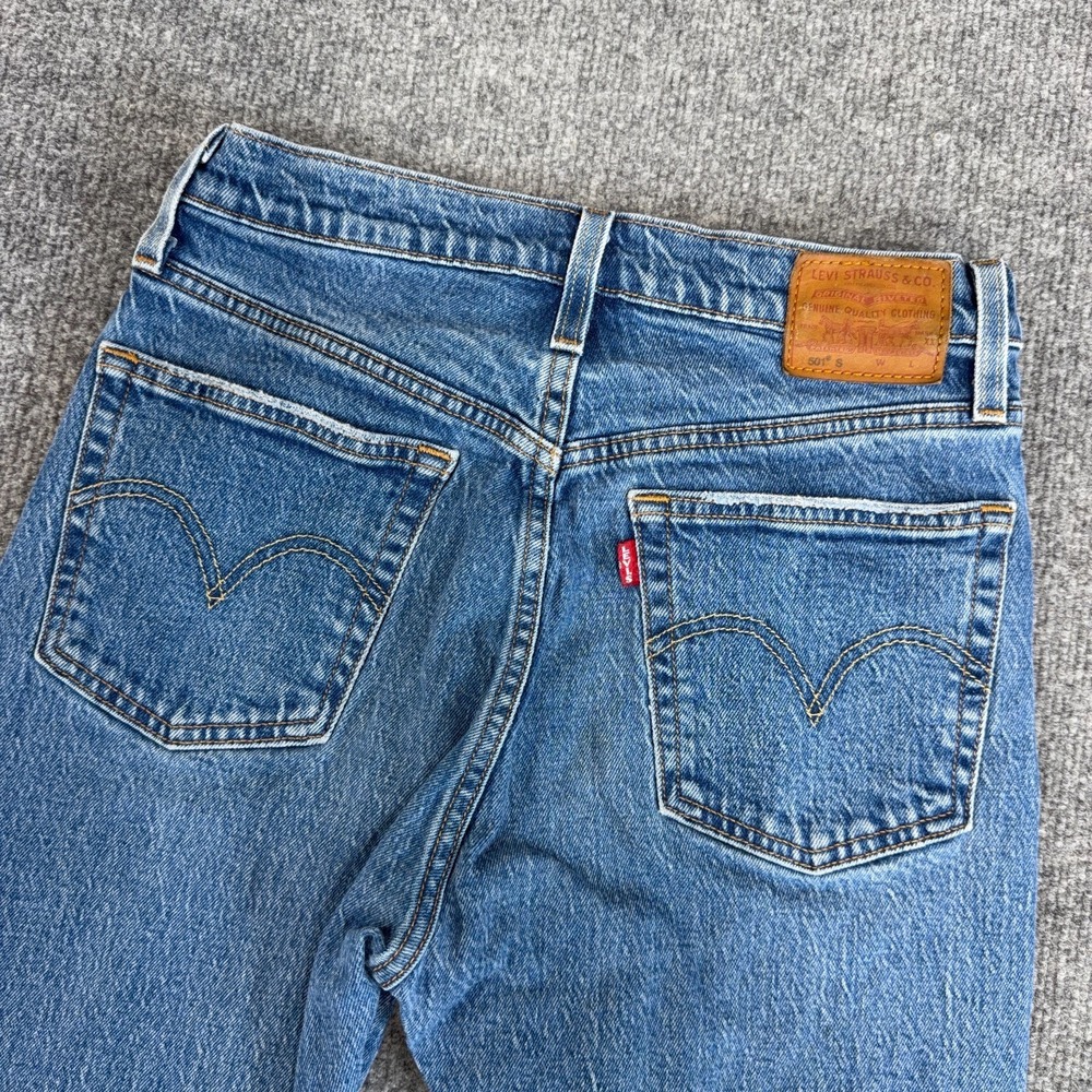 Levis 501S Jeans Women 27x28 Blue Denim Button Fly PREMIUM Frayed Hem Skinny Fit
